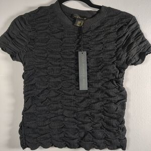 NWT-House of Harlow 1960 Charcoal Black Textured Short Sleeve Ruched Top Size XS